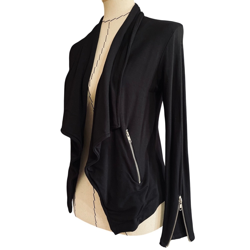Trouble at the‎ Mill Cardigan Black Silver Zipper Accents Small